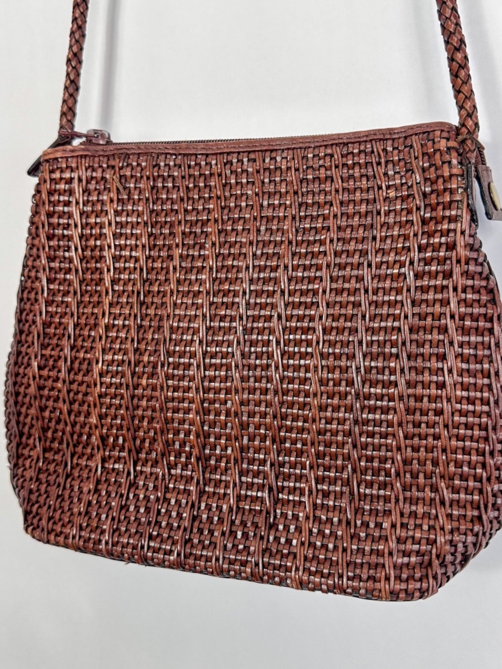 Fossil Brown Braided Leather Crossbody Purse - Picture 2 of 7